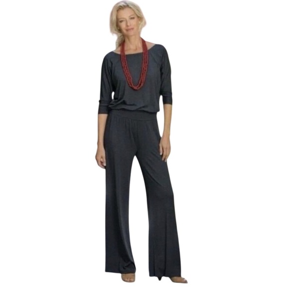 Soft Surroundings | 3/4 Sleeve Wide Leg Black Jumpsuit - Picture 1 of 12
